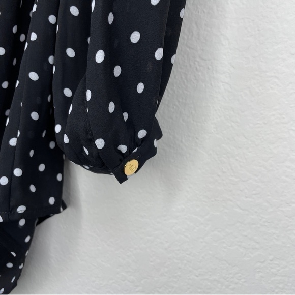 Lauren Ralph Lauren Black and White Polka Dot Button Down Blouse Business Casual - Picture 5 of 7